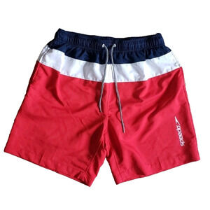 Speedo Swim Trunks Mens L Red Colorblock‎ Mesh Lined Board Shorts Beachwear